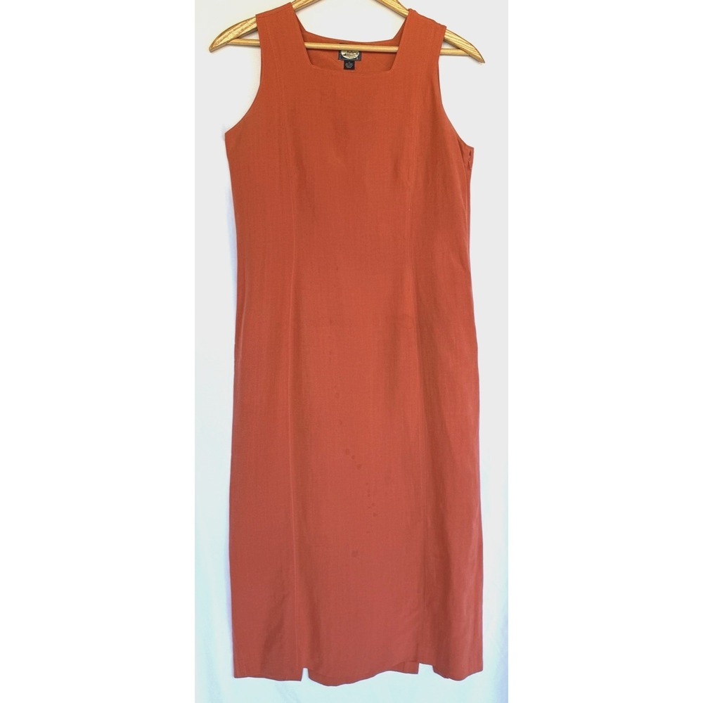 Vintage Tommy Bahama Silk Linen Maxi Resort Dress Size 10 Beach Burnt Orange
